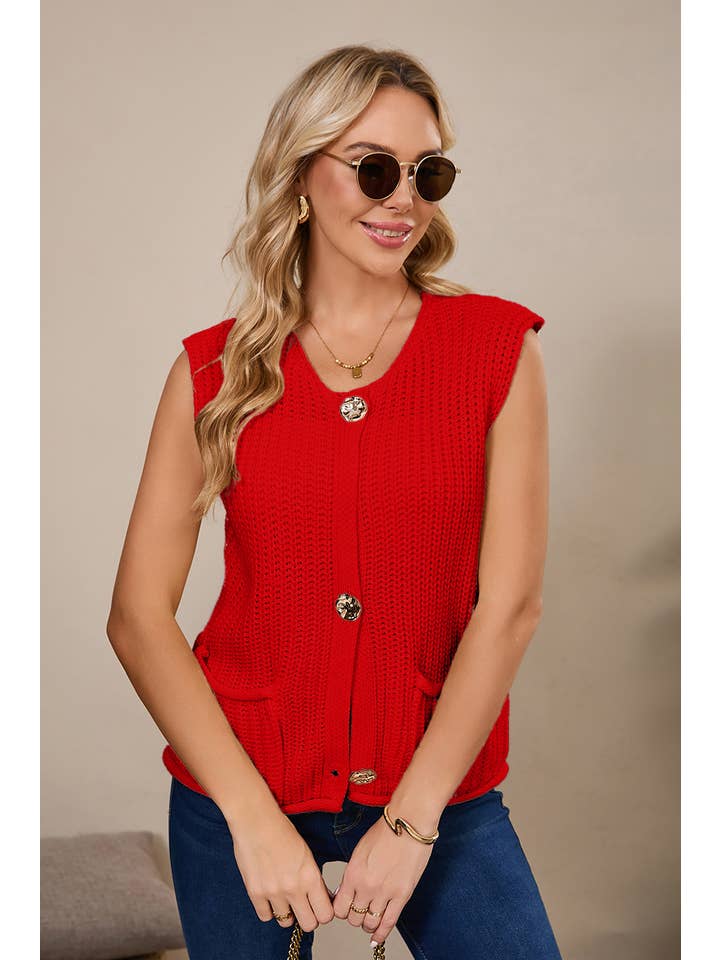 Aapparella - Wholesale Sweater Vest - Women's - Solid Buttoned Sleeveless Sweater Vest | S-XL