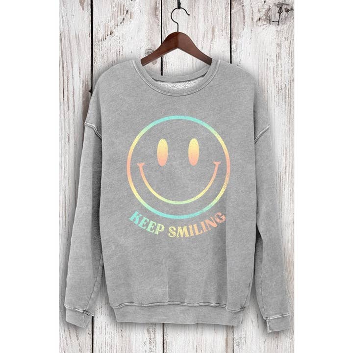 KEEP SMILING FACE MINERAL SWEATSHIRTS for wholesale by HRTandLUV
