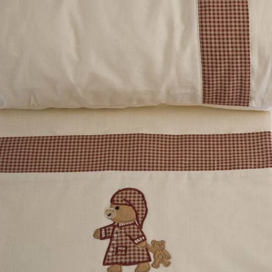 Sandra Adrubau - Wholesale Bedding Blanket - Kids & Baby - Baby crib sheet set 70 cm (2 pcs.) in beige background and embroidered teddy bear, made of premium quality cotton1
