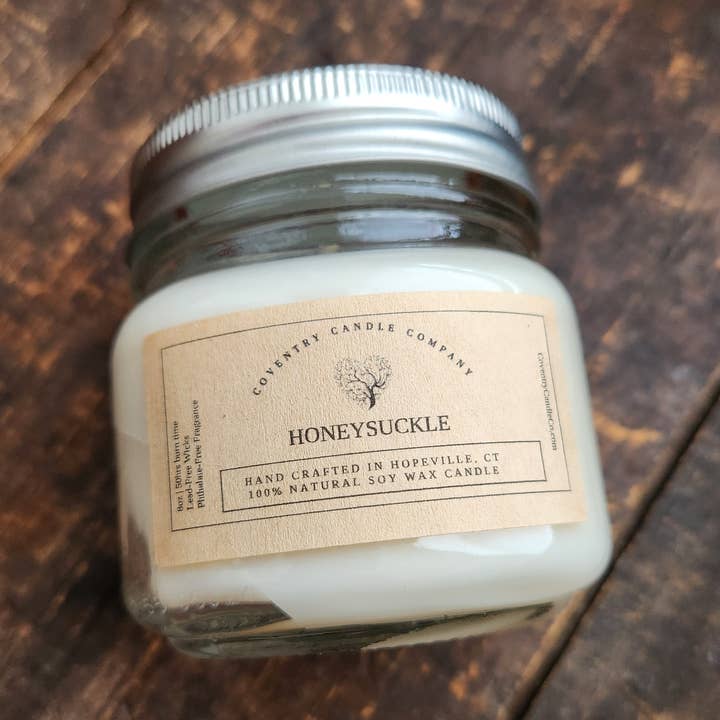 Honeysuckle 8oz soy candle for wholesale by Coventry Candle Company