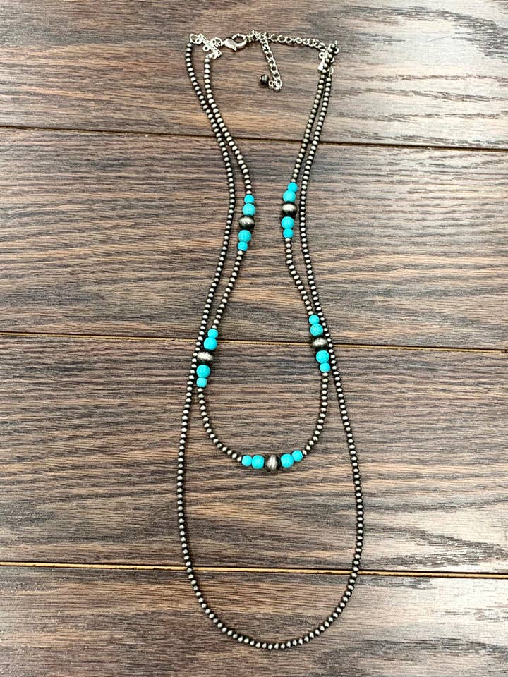 734433, 30" 2-strand Navajo & Synthetic Turquoise necklace for wholesale by ISAC Trading Inc