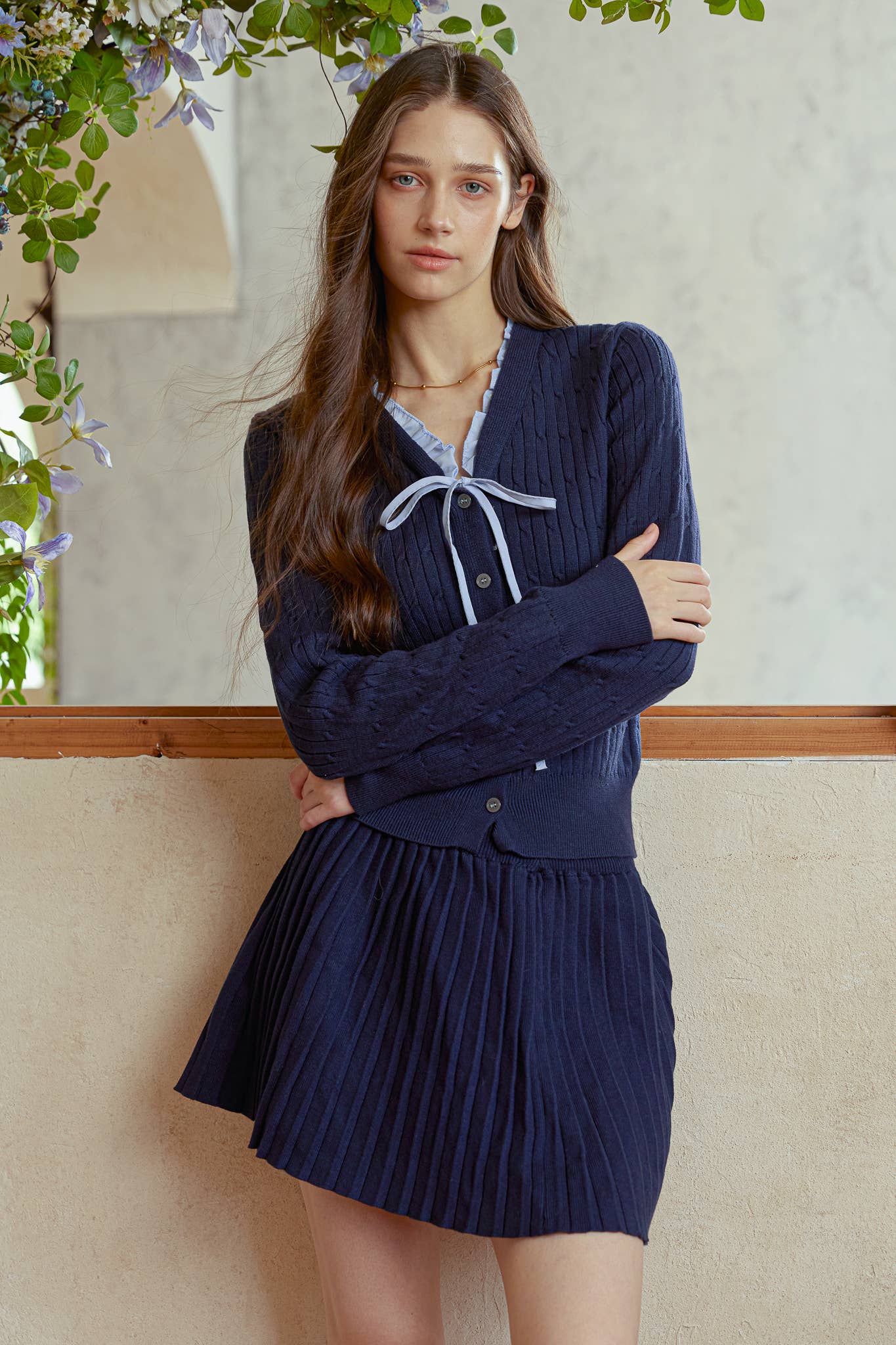 ROSIE POSIE – wholesale Set med topp och kjol - Dam – RP2945 - Marinblå Stickad & Plisserad Kjolset11