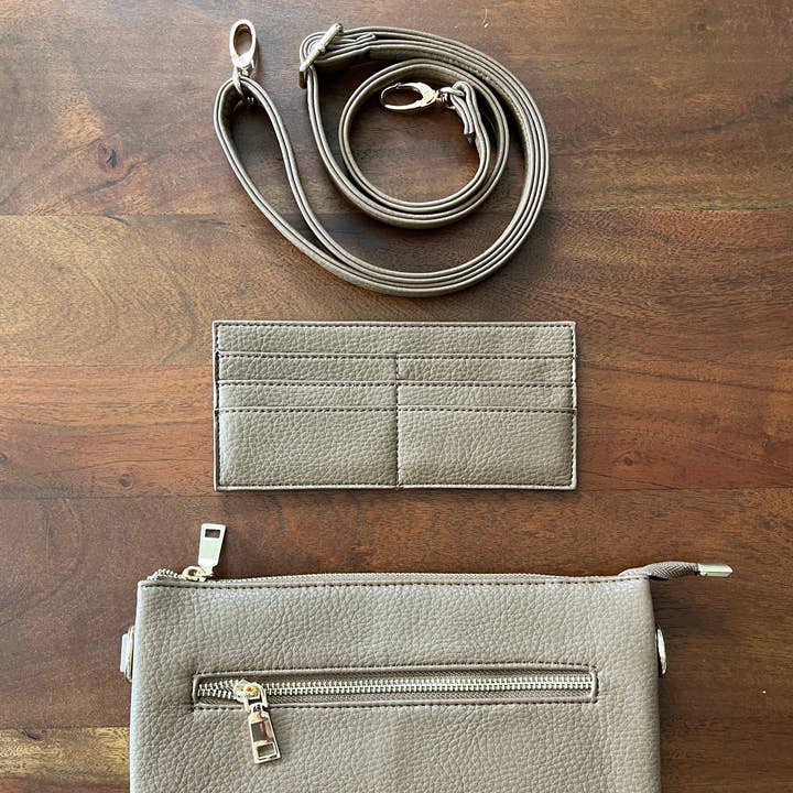 Sadie Handbag with Card Wallet - Taupe for wholesale by a Wink & a Nod