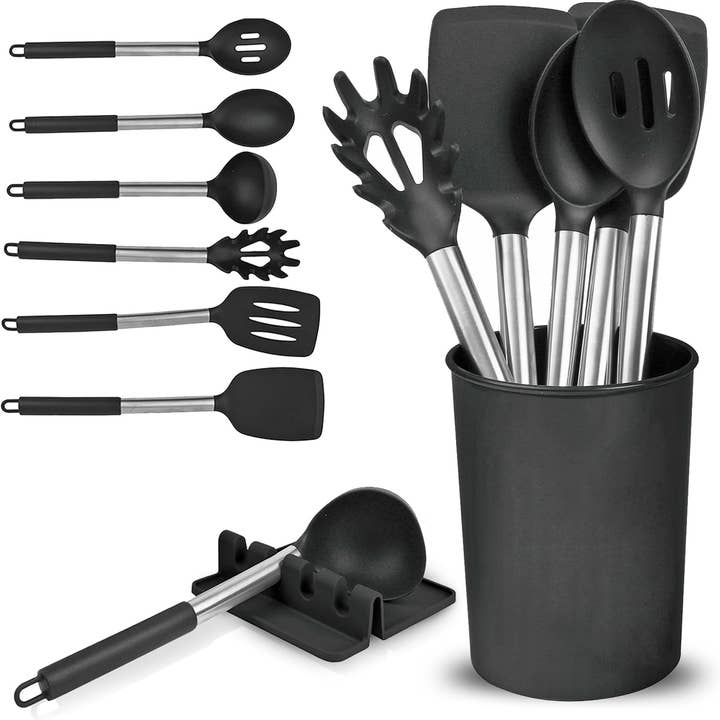 8PC Kitchen Utensils Set with Holder & Drip Pad Silicone for wholesale by MantraRaj / ECONX