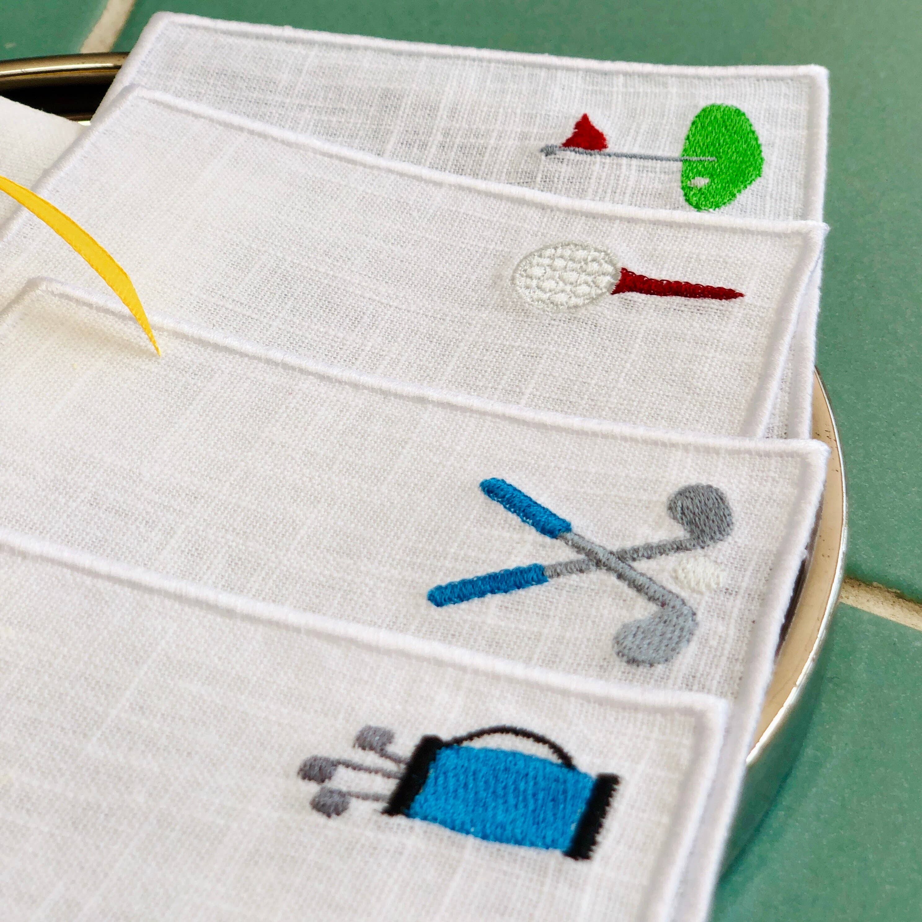 Belle Linen - Vendita all'ingrosso Tovaglioli da tavola in stoffa - Set di 4 tovaglioli da cocktail ricamati regalo per golfisti6