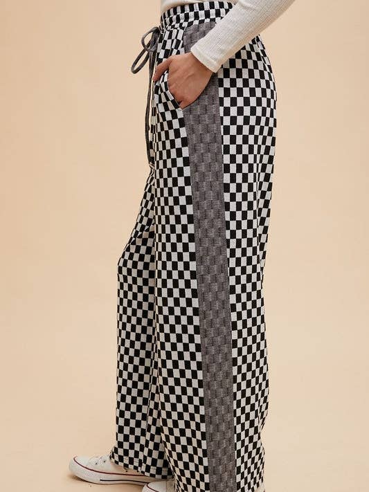 Black Annie Wear Drawstring Checkered Wide Leg Pants for wholesale on Faire2