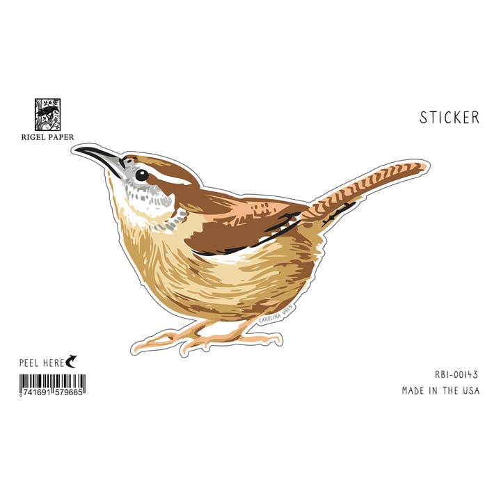 RBI-143 Carolina gärdsmyg fågelklistermärke för wholesale av Rigel Paper