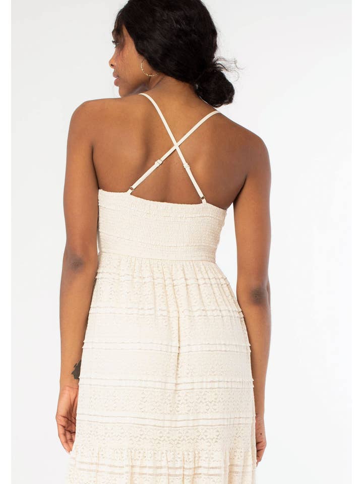 Lovestitch - Wholesale Dress - Women's - Cross Back Surplice Tiered Lace Maxi Dress