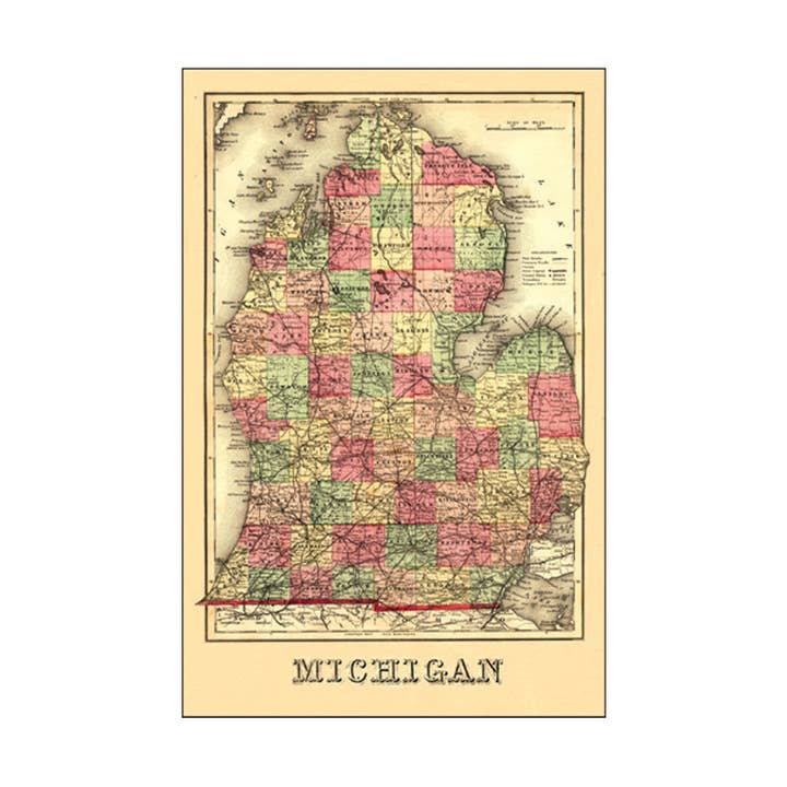 City Bird – wholesale Postcard – Michigan Lower Peninsula Vintage 1800s Map Linen Postcard