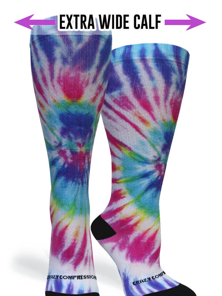 Meias de Compressão 360 Tie Dye Rainbow OTC (Standard e Extra Largo) por atacado de Crazy Compression