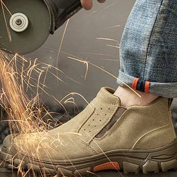 Kaki Chaussures de travail de sécurité à enfiler à bout en acier résistant aux perforations FitVille pour hommes en vente sur Faire1