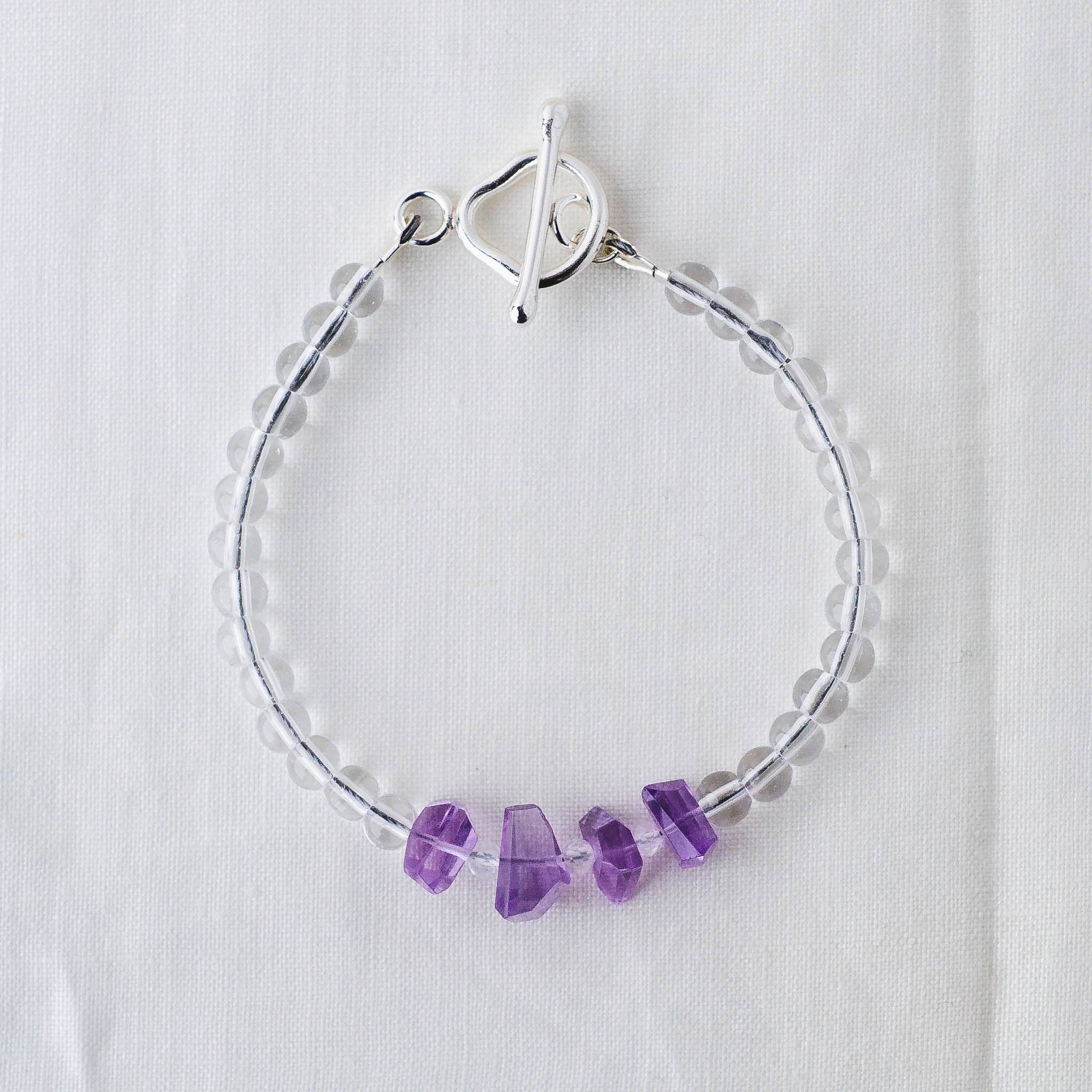 LoveGem Studio LLC - Wholesale Beaded Bracelet - Amethyst Nugget & Smooth Quartz Bracelet – Minimalist Jewelry with Argentium Silver Toggle1