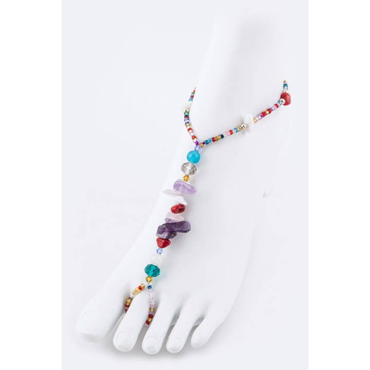 Precious Stone Nuggets & Bead Stretch Barefoot Sandal for wholesale by LA Jewelry Plaza