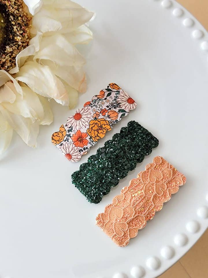 2.5 „rektangel kammusling snap klip 3pak-retro botanisk have for engroshandel hos Dainty Delights Creations