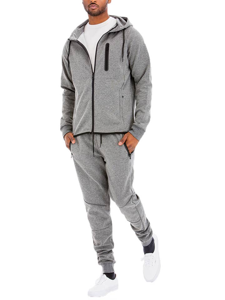 WEIV - Wholesale Tracksuit - Men's - Solid Dynamic Tech Fleece Suit Active Track Suit Sweat Set4