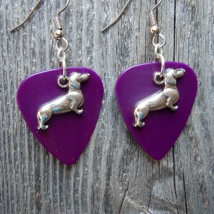 Simply Raevyn - Wholesale Dangle Earrings - Dachshund Charm Guitar Pick Earrings7