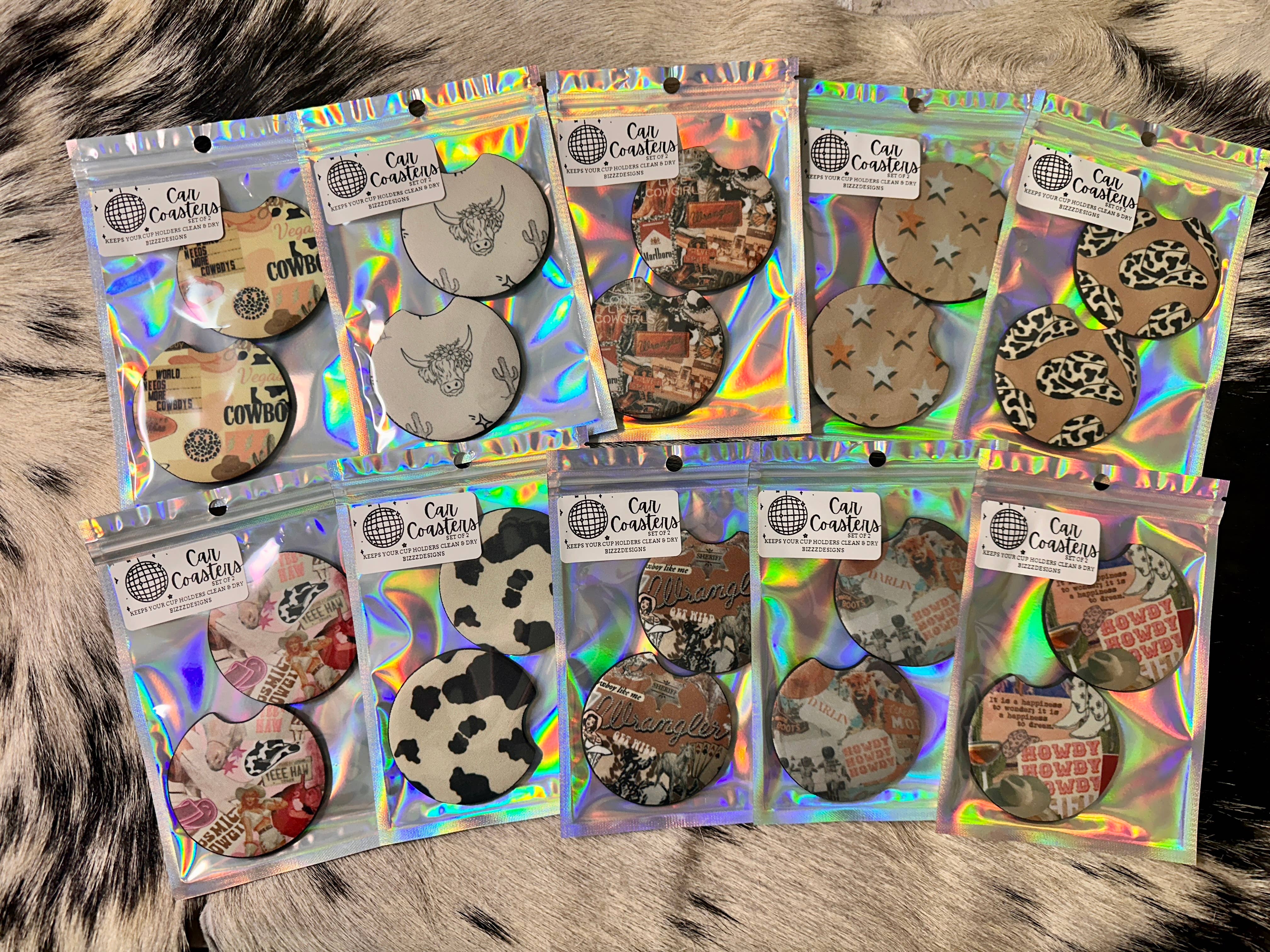 Bizzz Designs - Vendita all'ingrosso Sottobicchiere per auto - Donna - Sottobicchieri Western Car | Set di 10 sottobicchieri per auto Punchy3