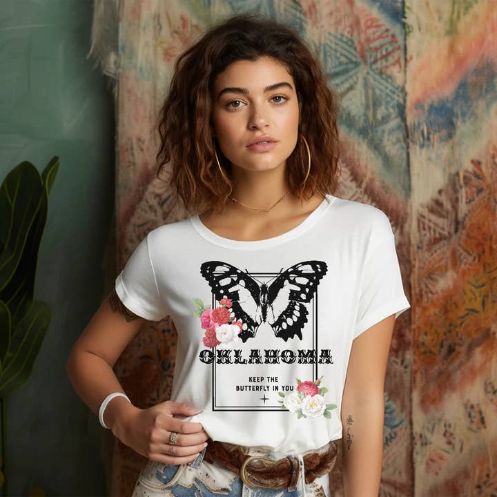 Eye Candy Clothing Co. – wholesale Screen printed t-shirt – Women′s – Custom Text Butterfly Shirt