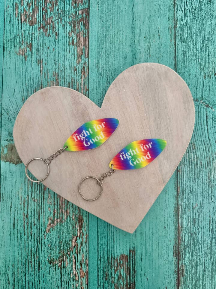 Fight for Good Rainbow Acrylic Keychain with ACLU donation for wholesale by zoo&roo