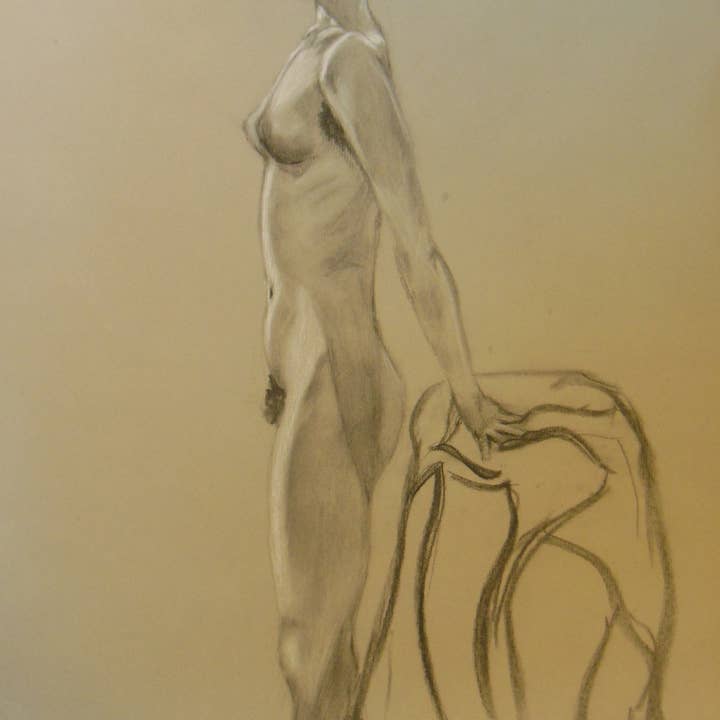 Dibujo desnudo: Carboncillo y pastel sobre papel gris. 05 para venta al por mayor de Jane A Gordon: Jewelry Art Gifts Inspiration
