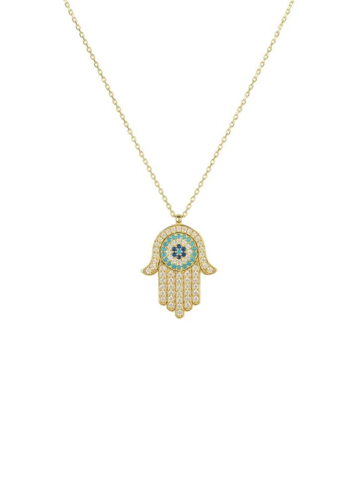 Collar con colgante de mano de Hamsa con ojo turco en oro para venta al por mayor de Latelita