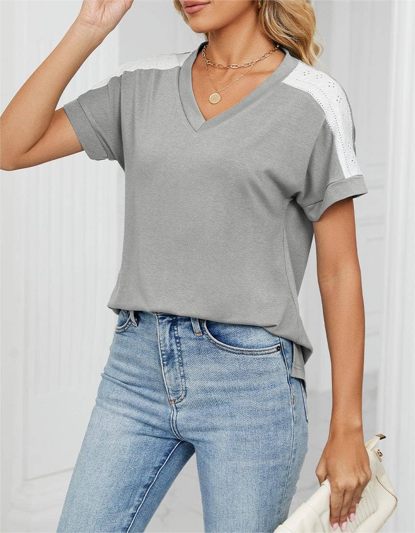 Rosa Clothing - Wholesale T-Shirt - Women's - Stylish contrast color loose short-sleeved t-shirt top14