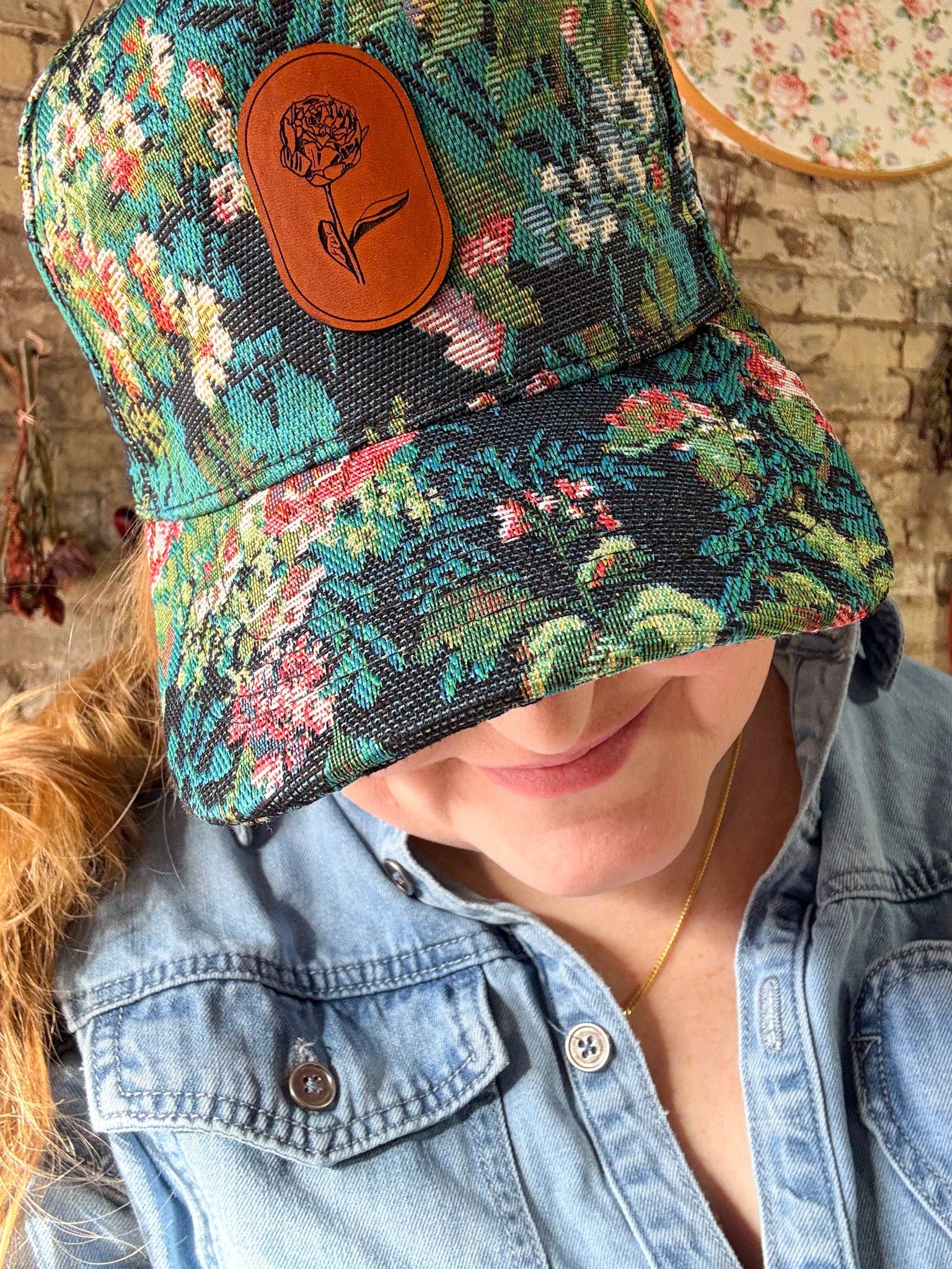 Left Grain - Wholesale Baseball Cap - Women's - Blue Floral Hat with Oval Flower Patch1
