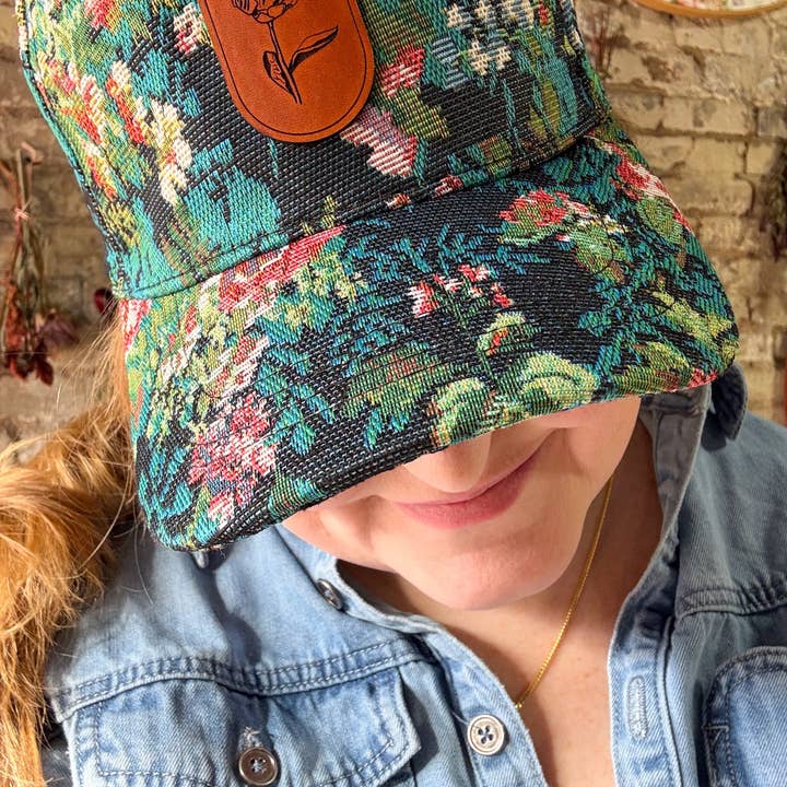 Left Grain - Wholesale Baseball Cap - Women's - Blue Floral Hat with Oval Flower Patch1