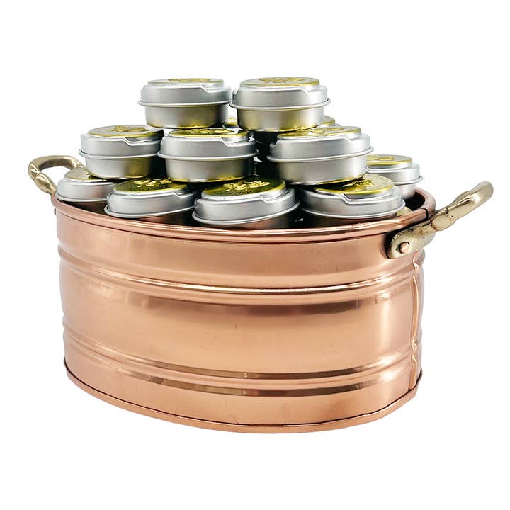 Honey House Naturals - Wholesale Lip Balm - Lip Butter TIN - Pop Top Lid Copper Pot Display - 36 Pieces6