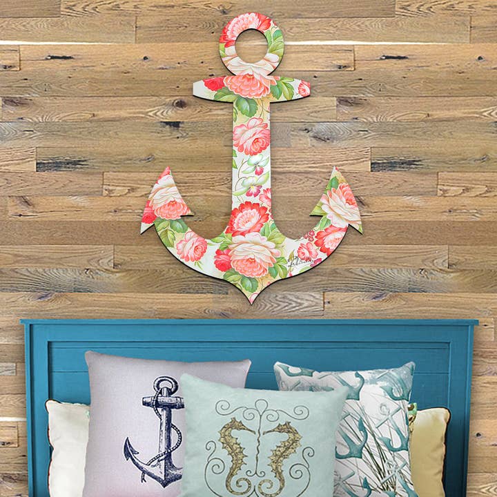 Designocracy - Venta al por mayor Colgador de puerta - Colgador de puerta con corona de ancla floral vintage DeBrekht Coastal