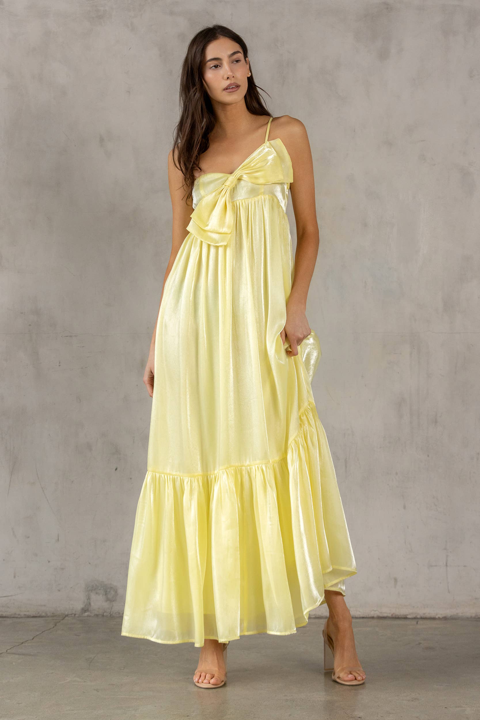 STORIA - Wholesale Dress - Women's - HD2231- SATIN METALLIC SHEEN MAXI BOW DRESS3