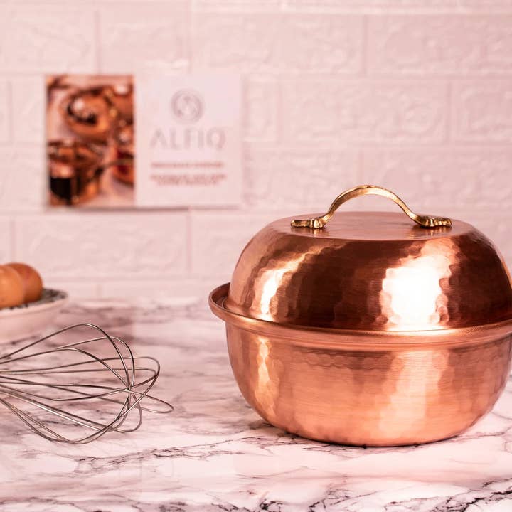 ANATOLIACRAFT – wholesale Blandningsskål – Kopparblandningsskål med lock | 12 ”diameter massiv kopparskål