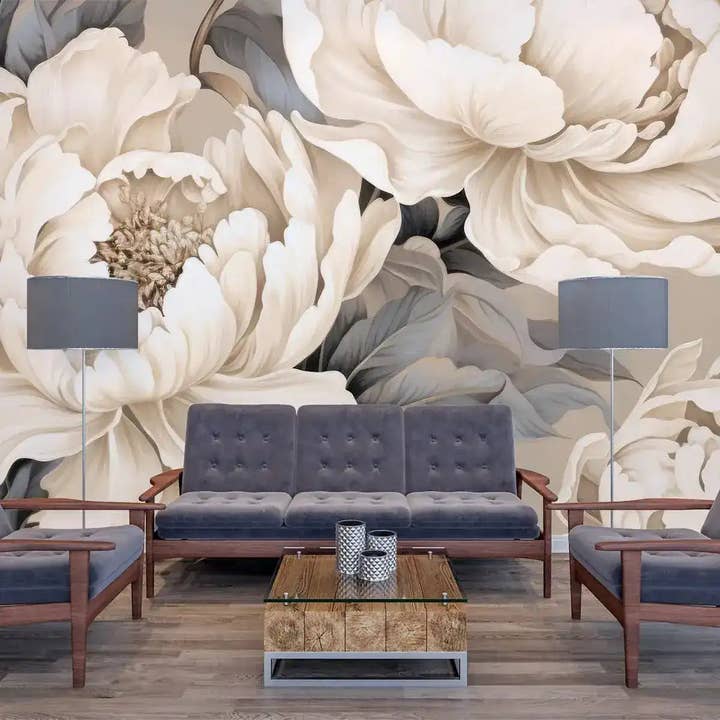 Beige Peony Blossom Dream Floral Wallpaper for wholesale by Maia Homes