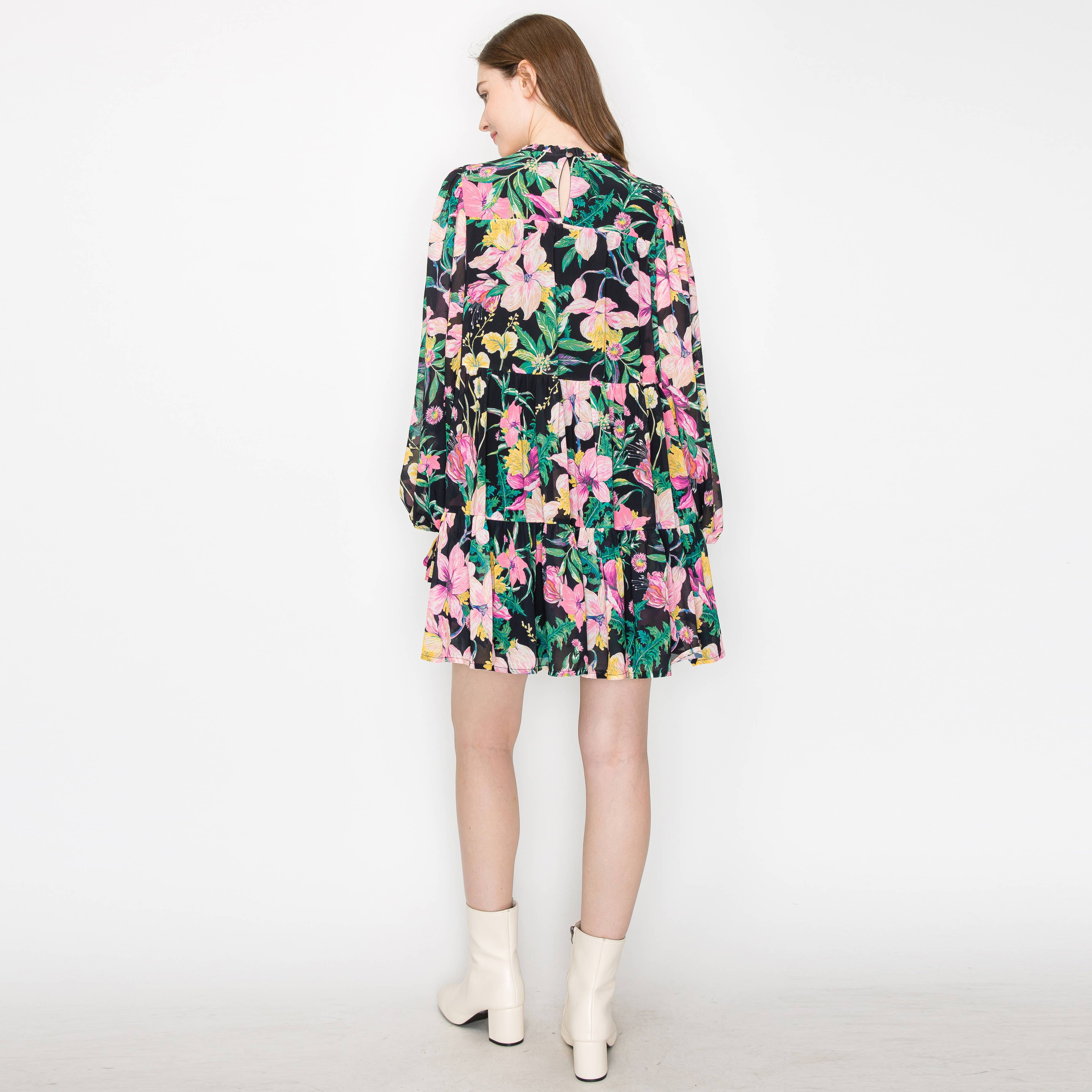 LoveWednesday - Wholesale Dress - Women's - Black wild floral print mini dress - LWD25952