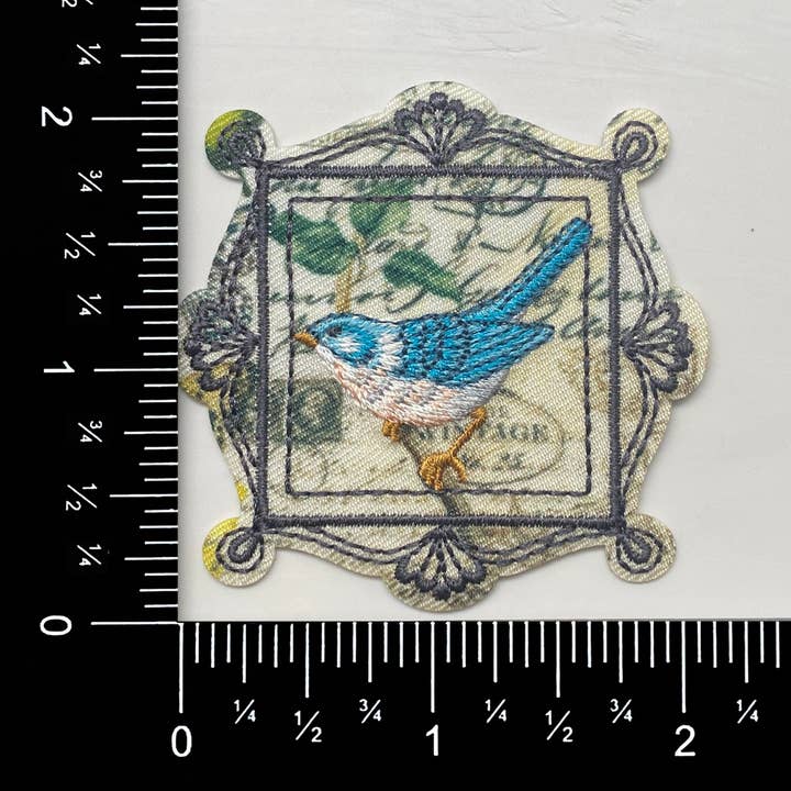 Wholesale Applique - Wholesale Patch - Bluebird Vintage Paris Postage Stamp Style Iron on Patch