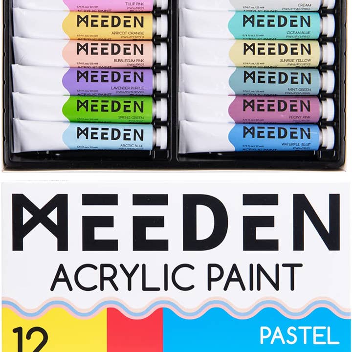 Pintar Art Supply - Wholesale Acrylic Paint - MEEDEN Pastel Acrylic Paint Set, 12 Pastel Colors 22 ml/0.74oz, Heavy Body Acrylic Paint Tubes, Art Craft Paints for Artists Kids Beginners, Art Supplies for Canvas Wood Rock Painting