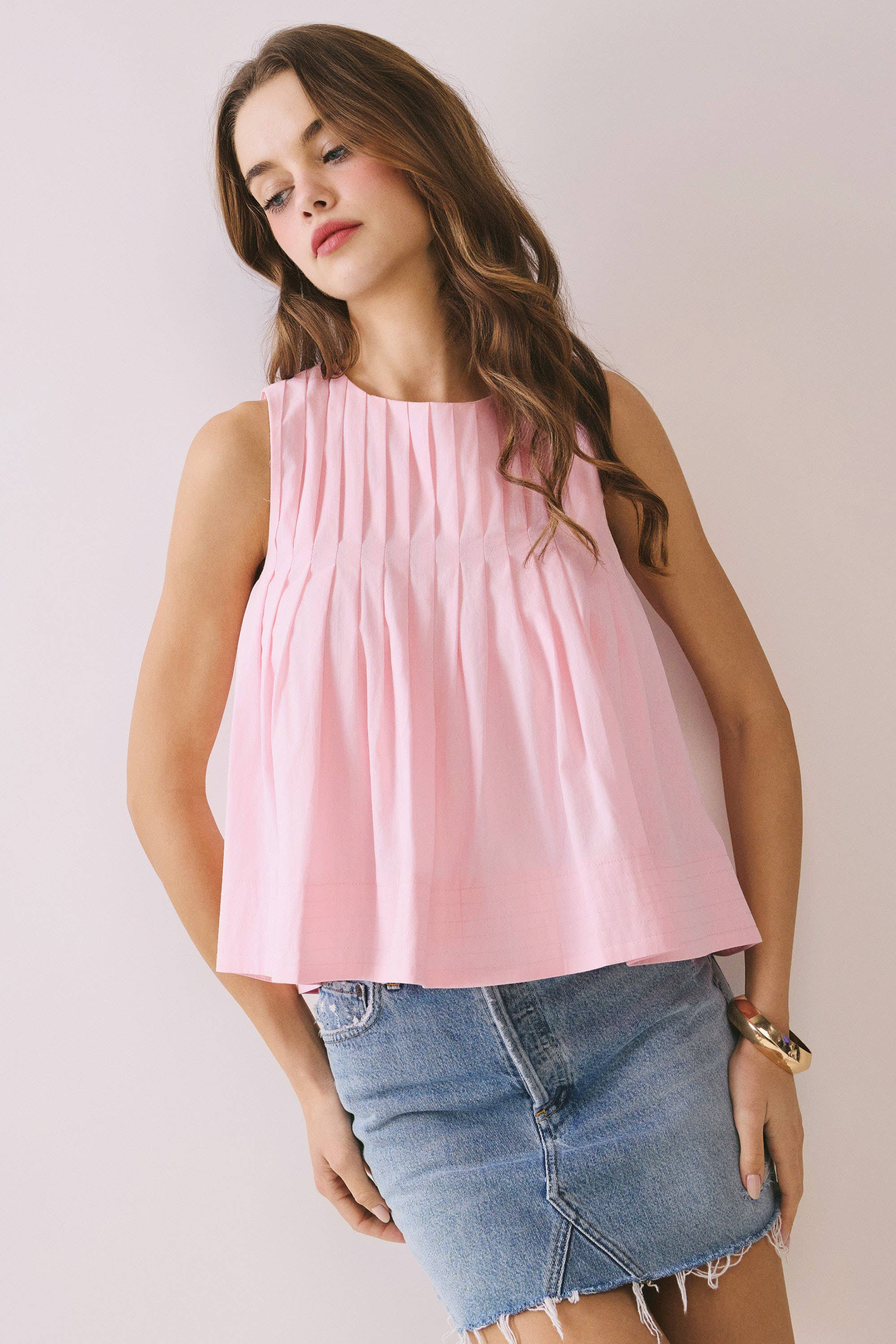 TCEC - Wholesale Blouse - Women's - CT9082-Pleated Detail High Low Sleeveless Top