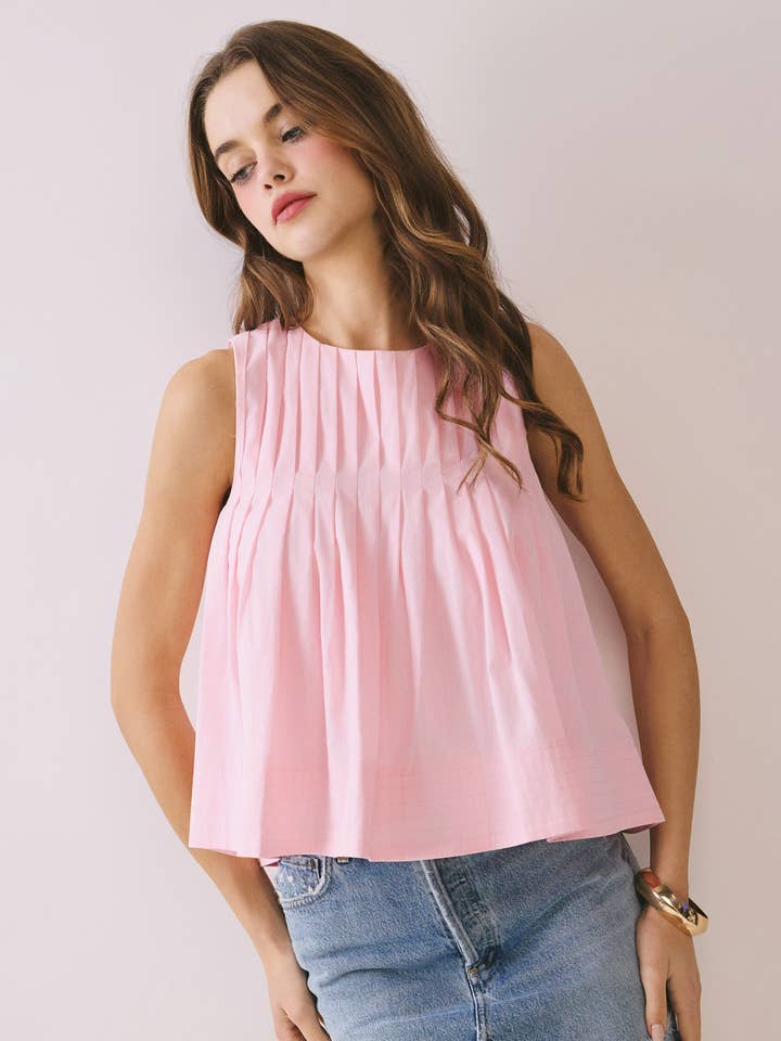 TCEC - Wholesale Blouse - Women's - CT9082-Pleated Detail High Low Sleeveless Top0