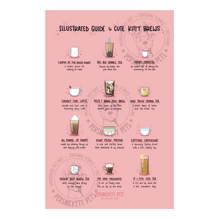 Cute Kitty Brews Art Print (11” x 17”) for wholesale by Persnickety Pets
