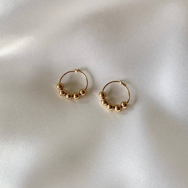 Beaded Hoop Earrings- 14k Gold for wholesale on Faire