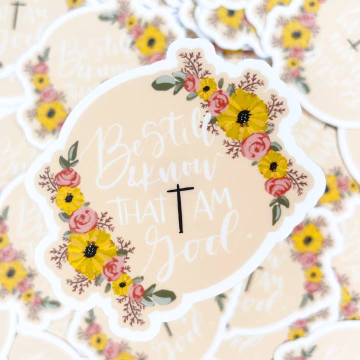 Be Still & Know | Autocollant en vinyle mat, tournesol pour la vente par Creative Worship