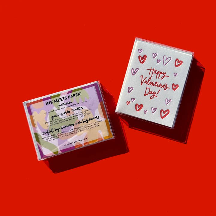 Fijne Valentijnsdag Harten - doos met zes gevouwen kaarten voor wholesale door INK MEETS PAPER