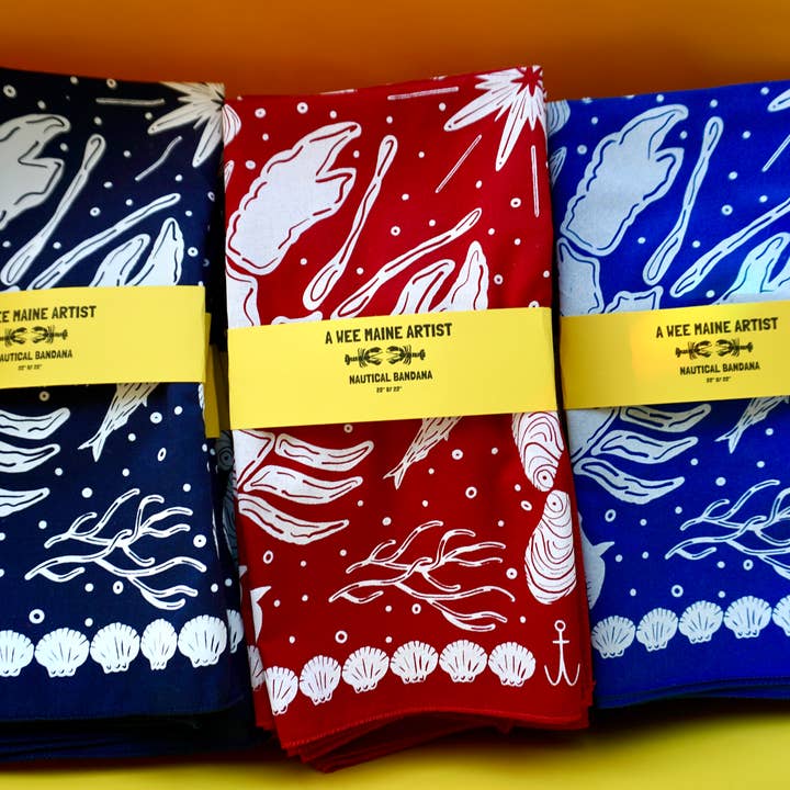 A Wee Maine Artist – Engroshandel Bandana - Dame – Marineblå og hvid bomulds nautisk bandana3