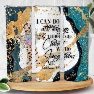 Eu posso fazer tudo Cristo Blue Gold 20oz Sublimação Tumbler por atacado de Twisted T Creations