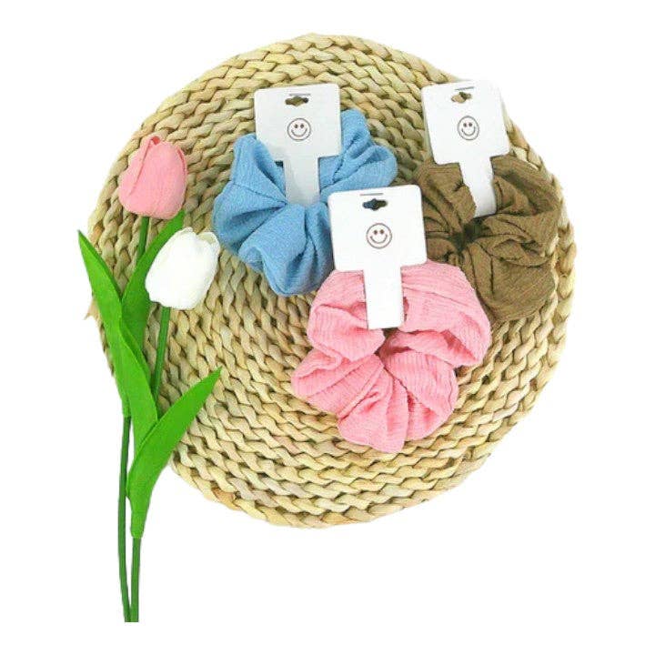 ASSORTED Mixed Colors Pleated Scrunchies SC4227-3 (12PC) for wholesale on Faire2