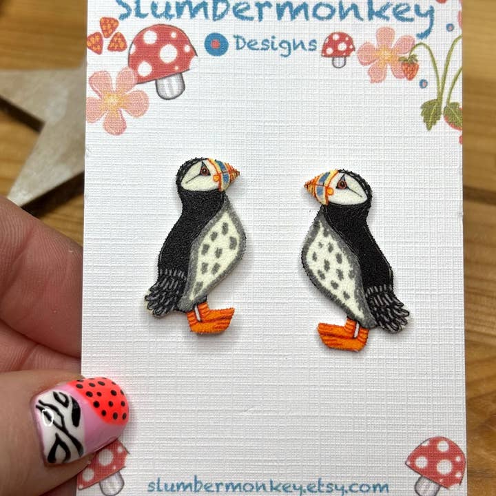 Puffin Stud Earrings for wholesale by Slumbermonkey Designs