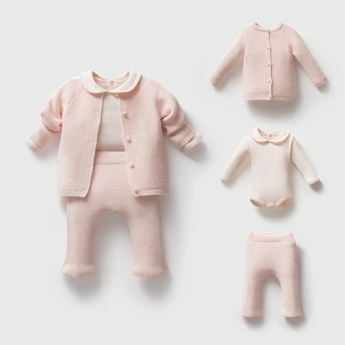 Nipperland - Venta al por mayor Conjunto de ropa - Bebés - Conjunto de punto de algodón rosa de 3 piezas 83540