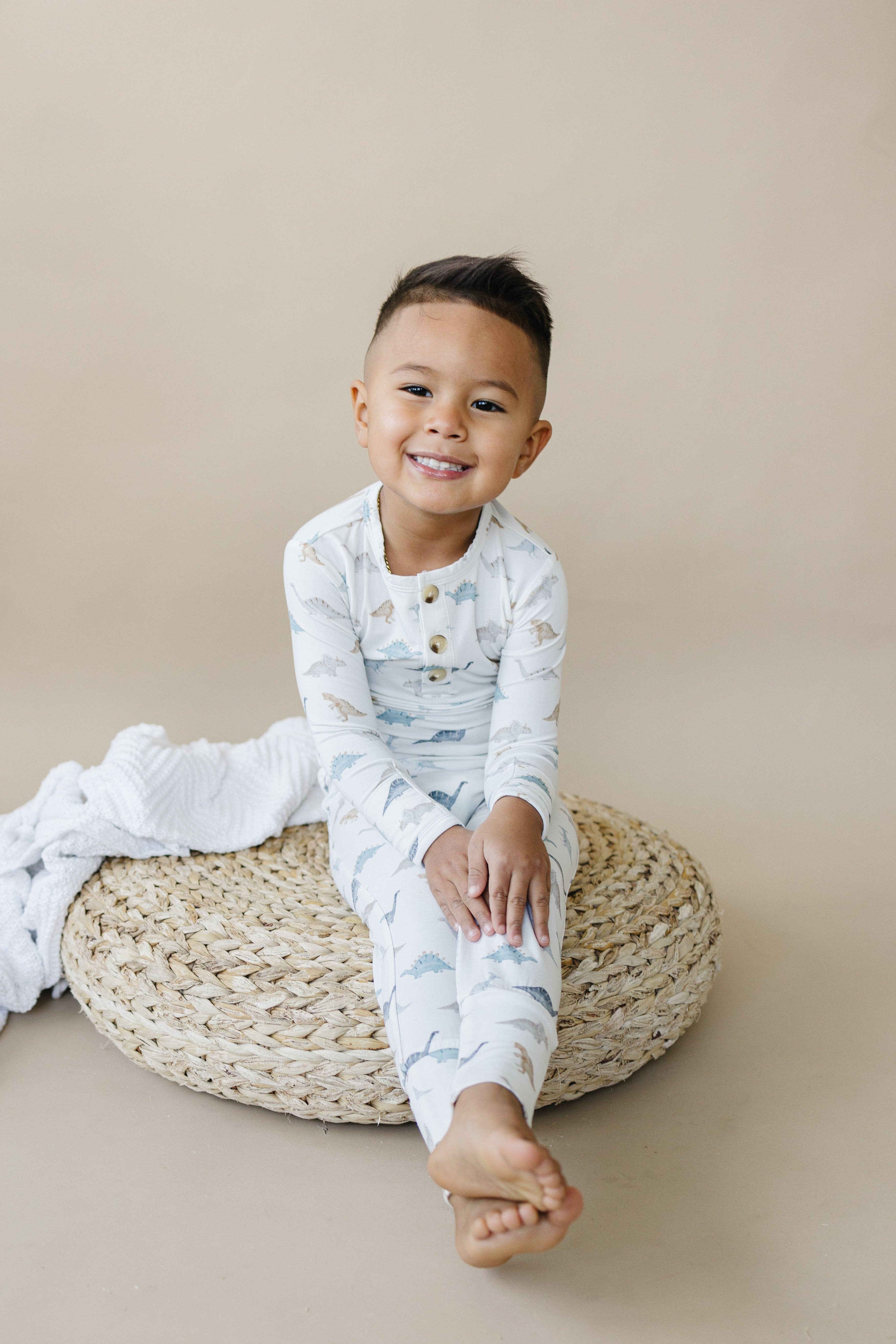 Little Joy Co. - Wholesale Sleepwear Set - Kids - Snugglesaurus 2pc Henley Bamboo Pajamas Baby Toddler Dino PJ11