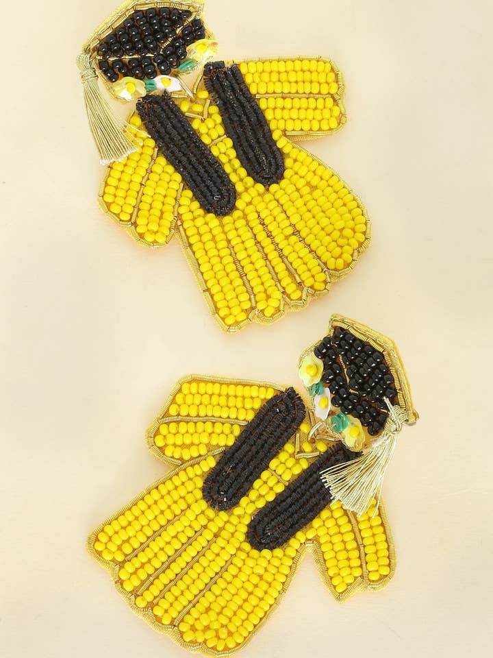 Floral Cap & Gown Beaded Graduation Drop Earrings for wholesale by SP Sophia Collection