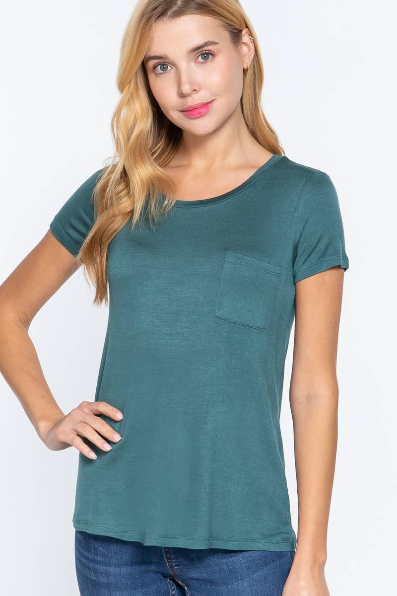 42POPS - Wholesale T-Shirt - Women's - ",._ Chest Pocket Slim Scoop Neck Tee27